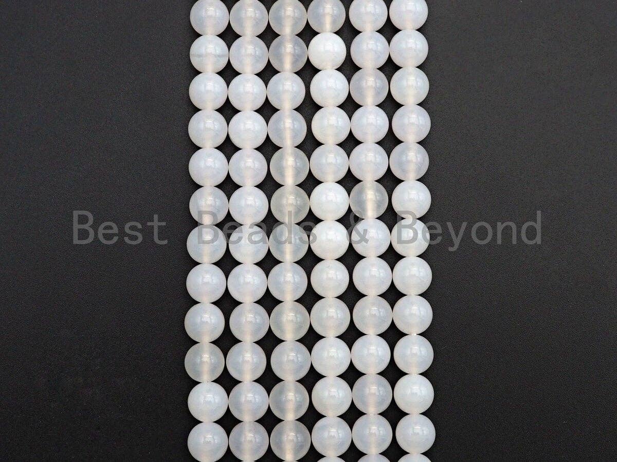 Quality Natural Milky White Agate Beads, Round Smooth 6mm/8m
