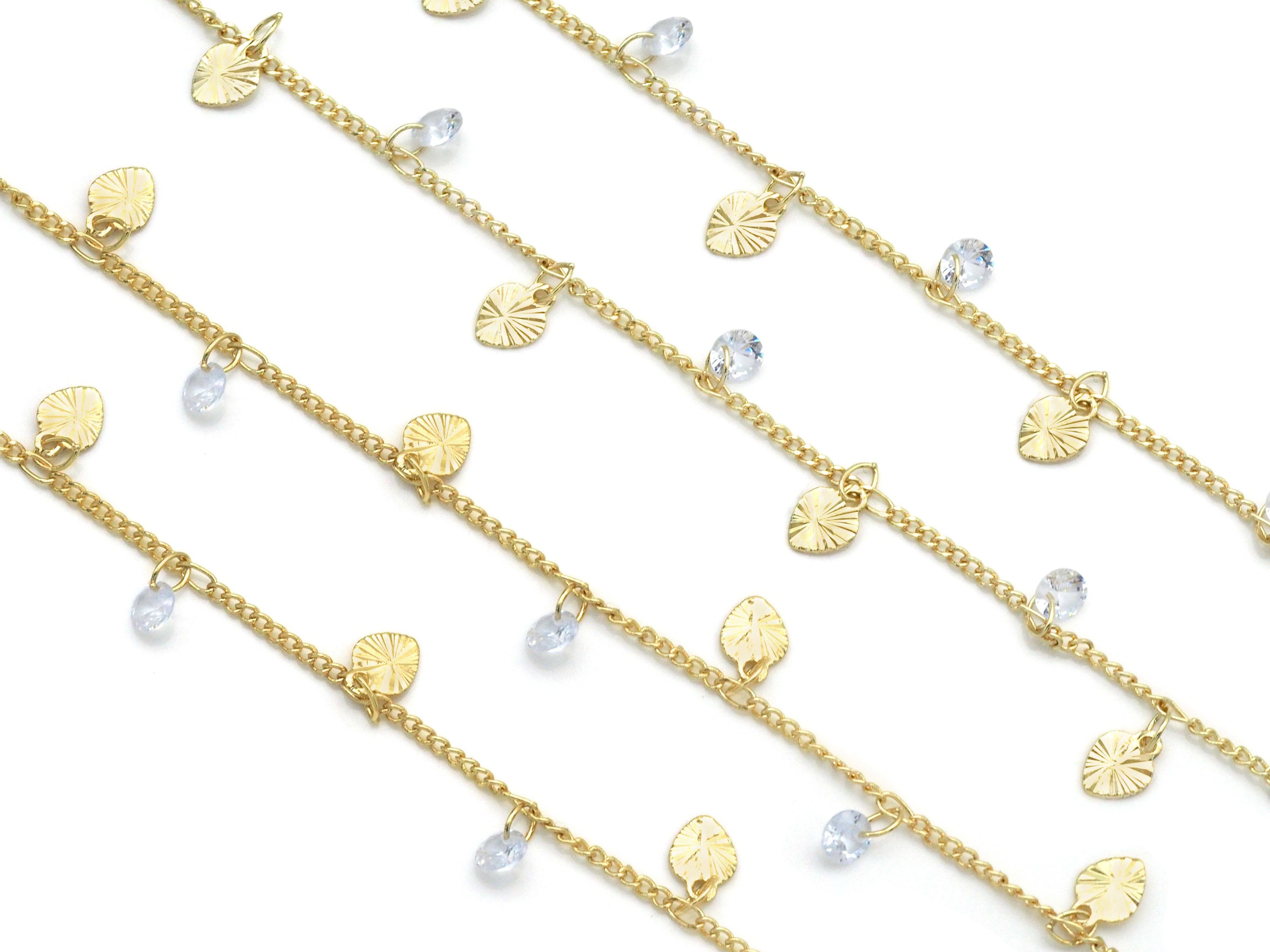 Dainty Heart CZ Drop Chain By Yard/Choker Necklace, sku#LS27