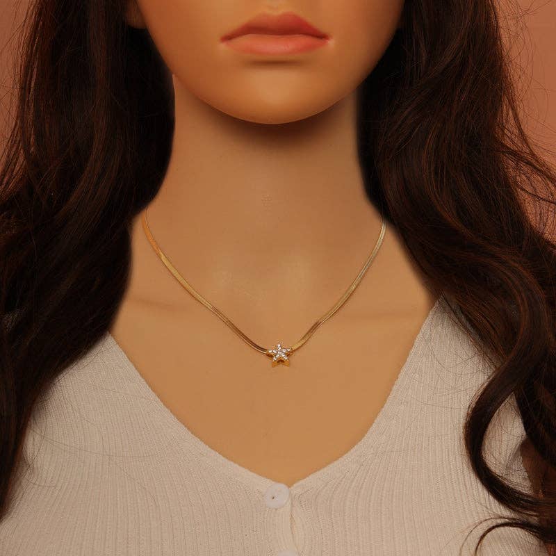 Dainty herringbone Chain Star Necklace, sku#EF289