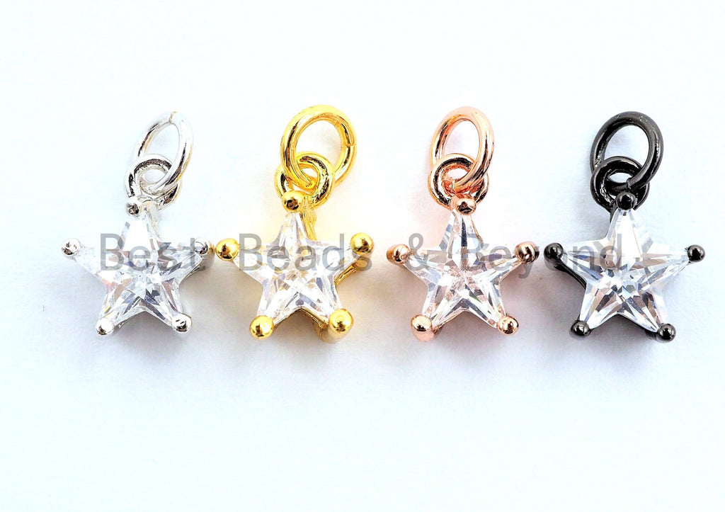 2pcs CZ Micro Pave Star Shape Clear Cubic Zirconia Charm,Clear CZ Pedant Charm, Necklace Bracelet Charm Pendant,9x11mm,sku#Y158
