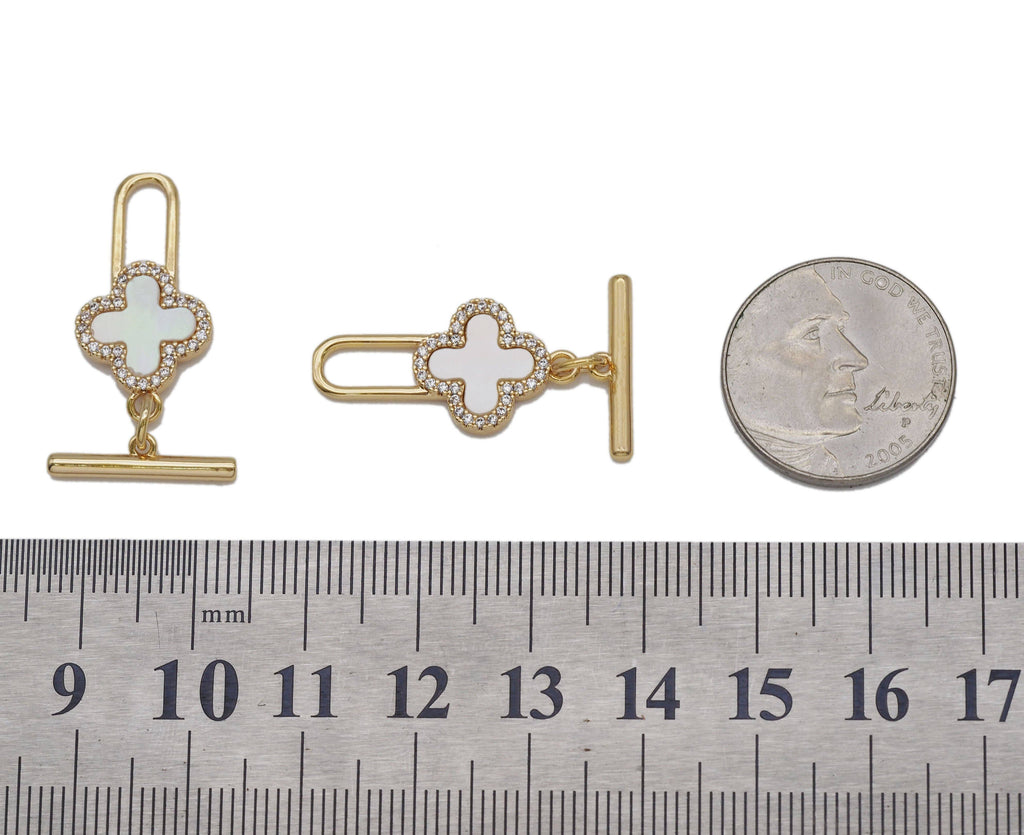 CZ Mother of Pearl Clover Toggle Clasp, Sku#ZX65