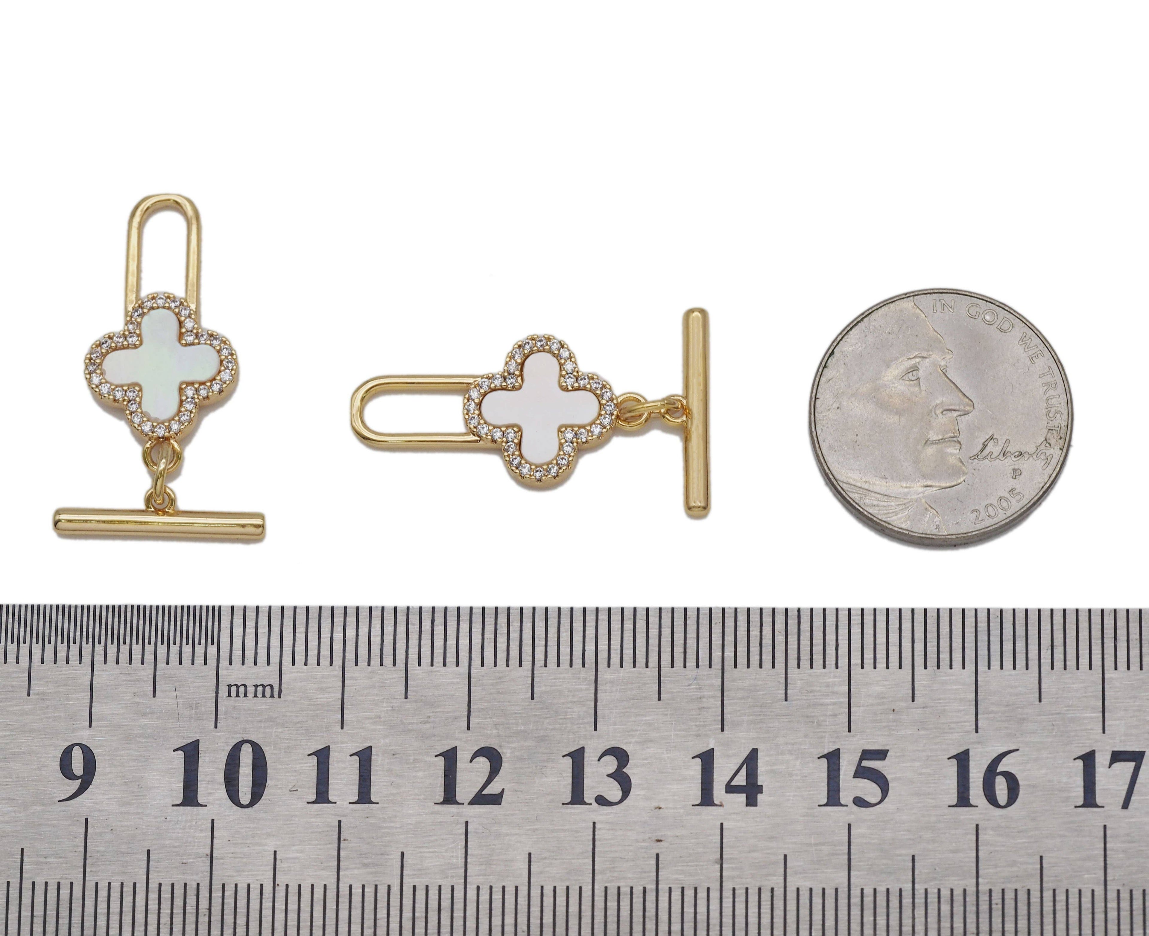 CZ Mother of Pearl Clover Toggle Clasp, Sku#ZX65