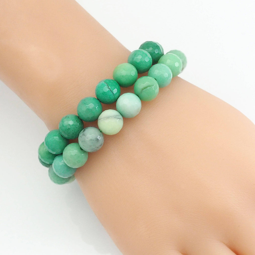 Green Opal Round Faceted Stretchy Bracelet, Sku#EF416