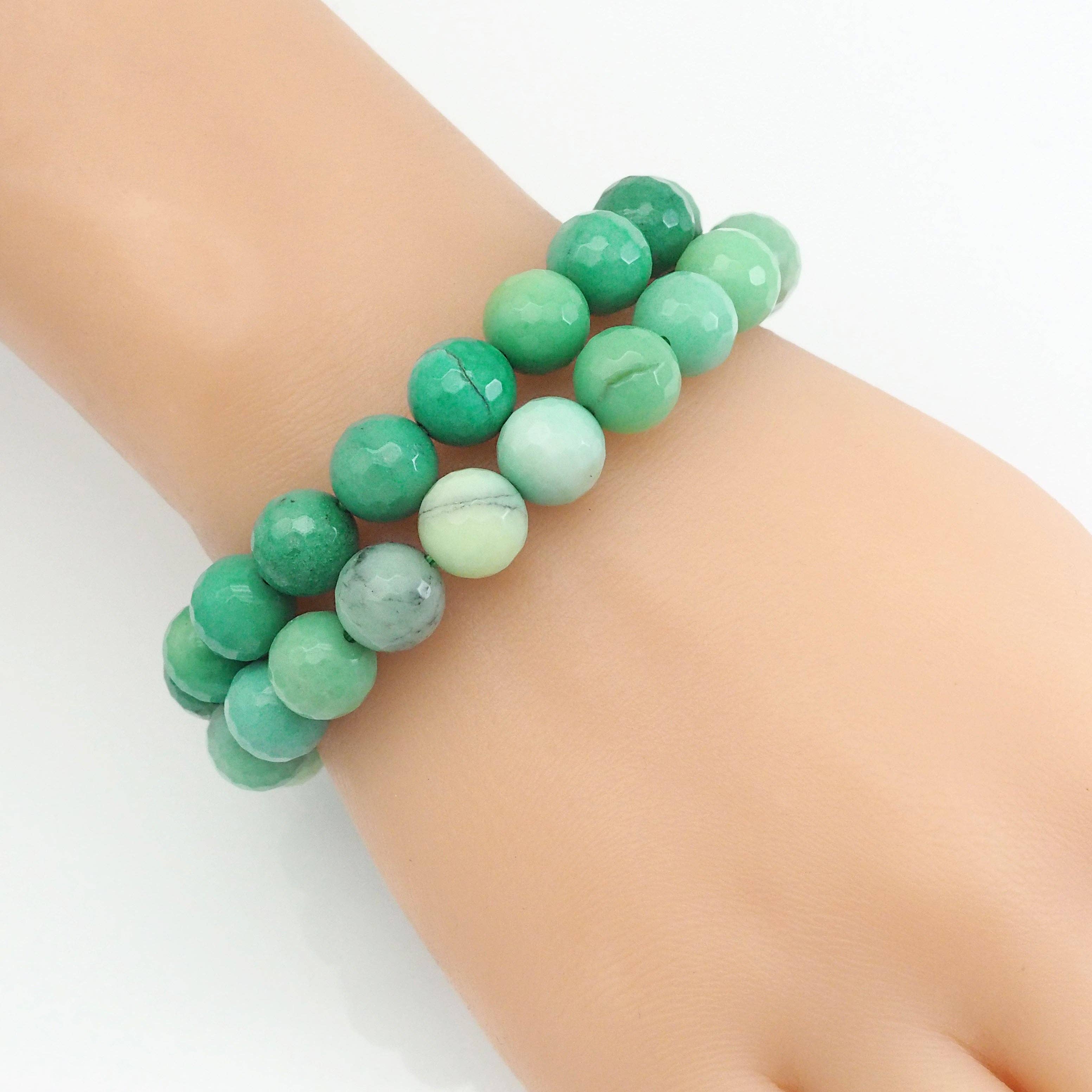 Green Opal Round Faceted Stretchy Bracelet, Sku#EF416