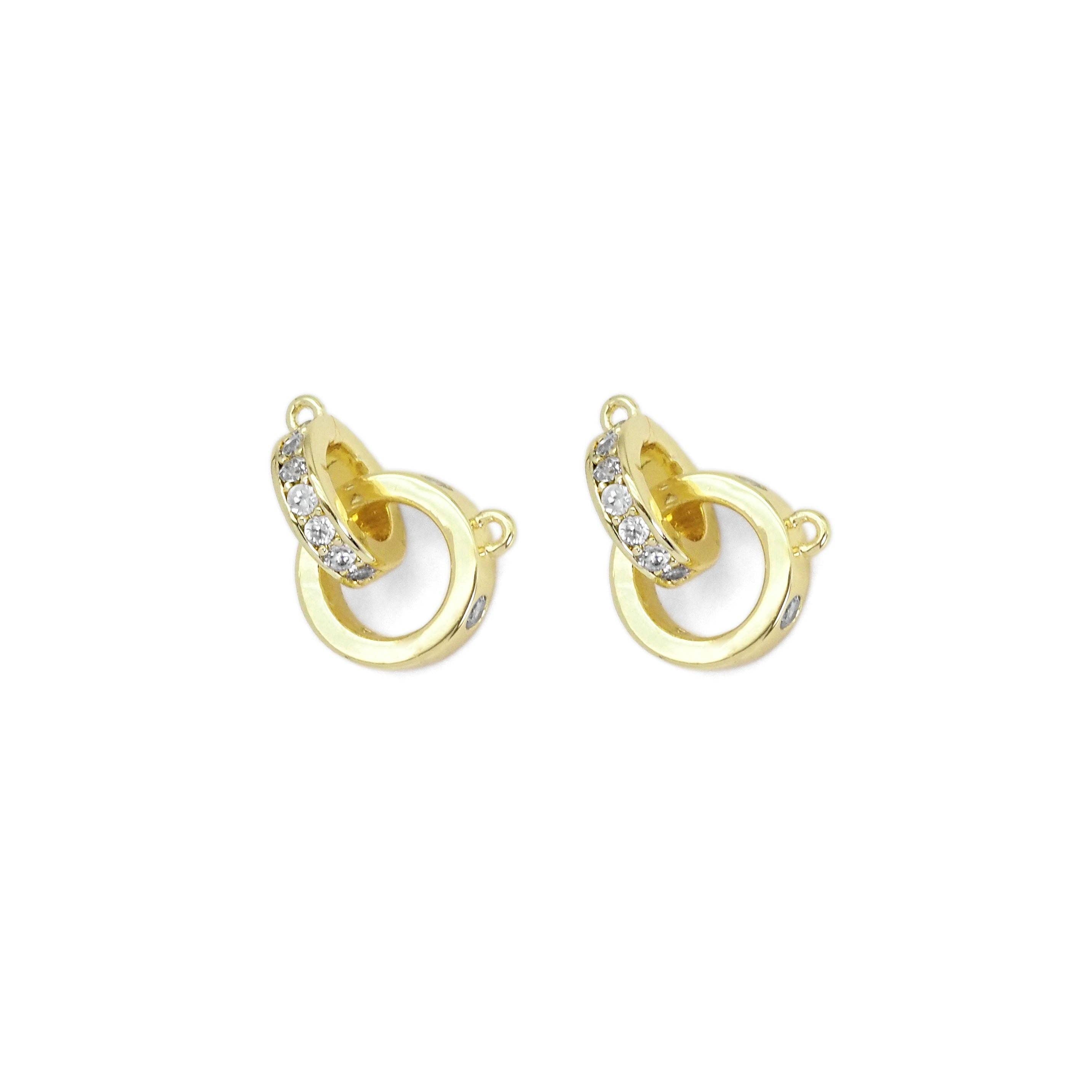 Clear CZ Gold Double Ring Link Charm/necklace, Sku#ZX131