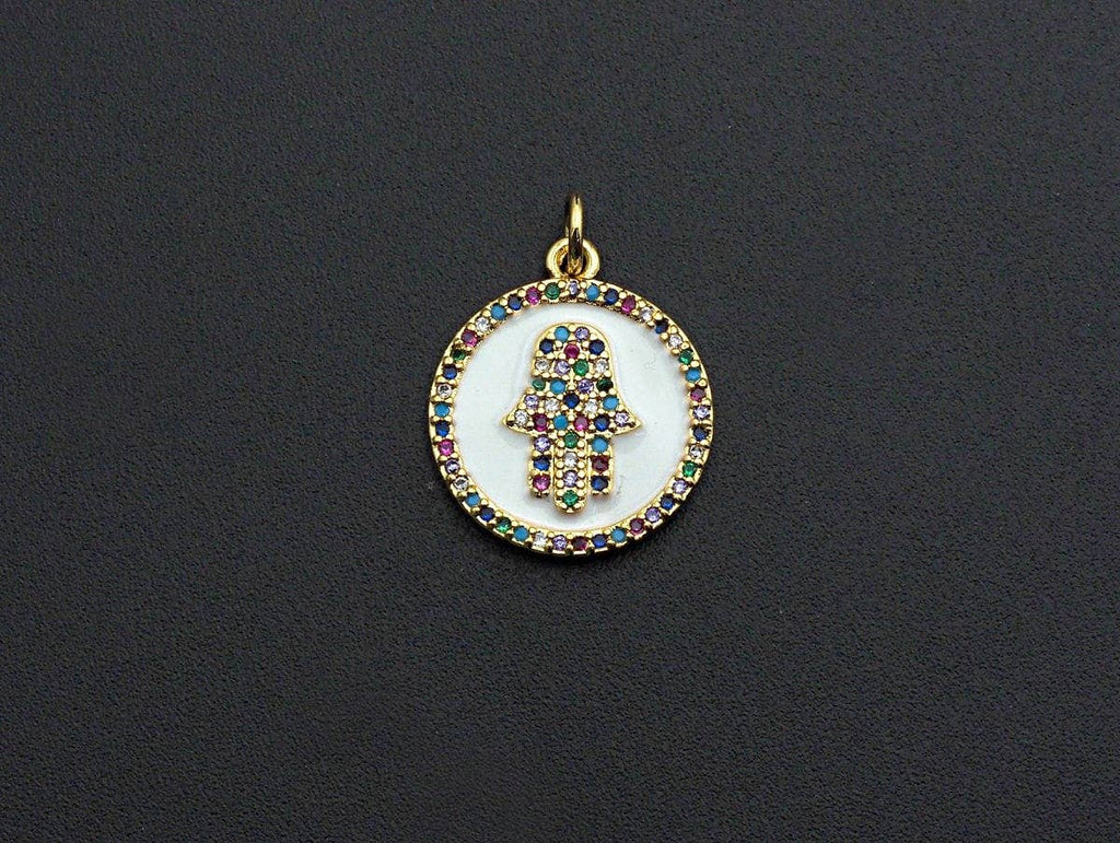 Enamel Colorful Hamsa Hand Coin Pendant,CZ Micro Pave Oil Drop pendant,Enamel pendant,Enamel Jewelry, 17x20mm, sku#F1047C