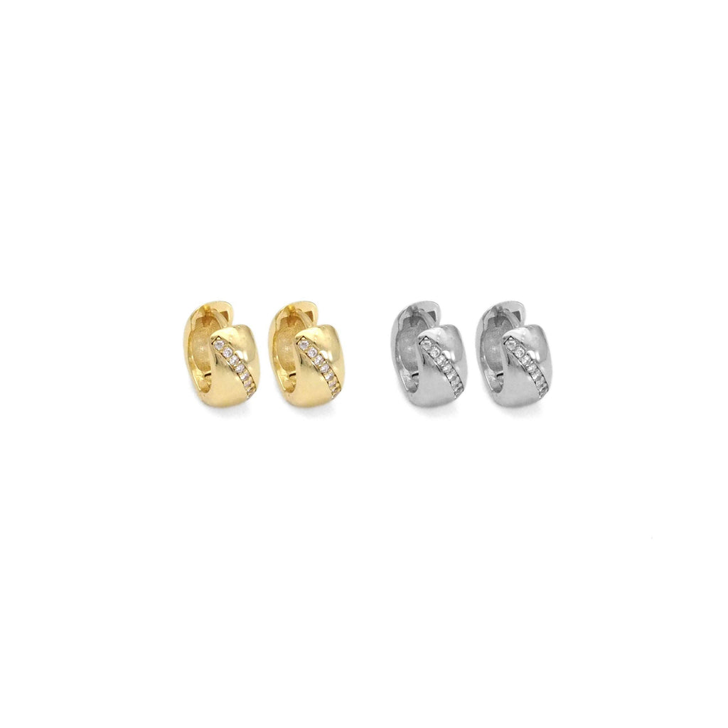 Gold Silver Thick Small Huggie with CZ Line earrings, Sku#A125