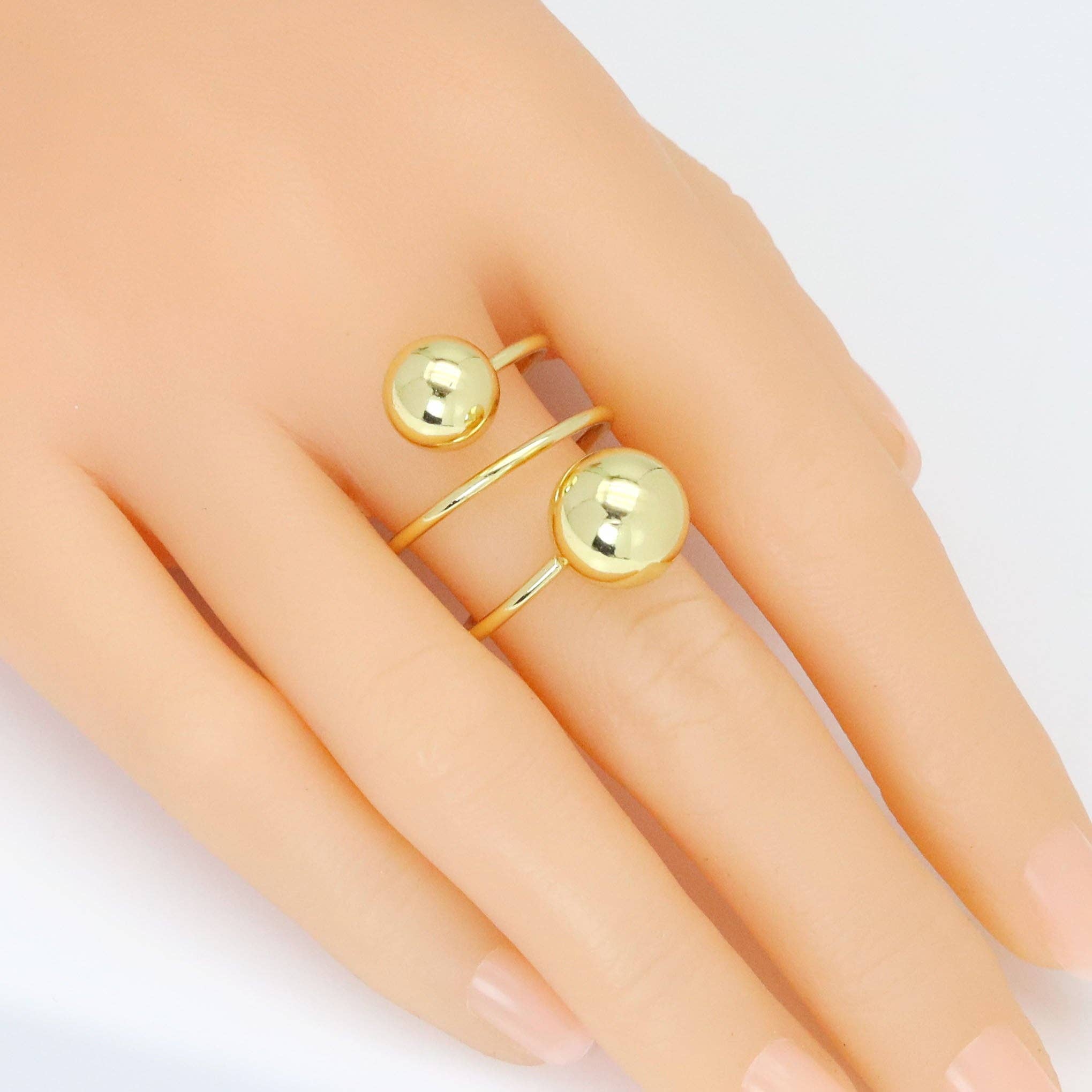 Gold Ball Wrap Line Adjustable Ring, Sku#LD561