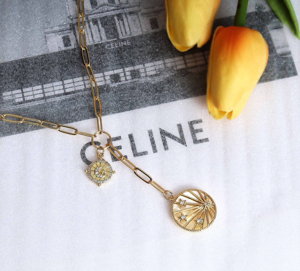 Paperclip Chain Drop Necklace with Multi Charms, sku#EF168