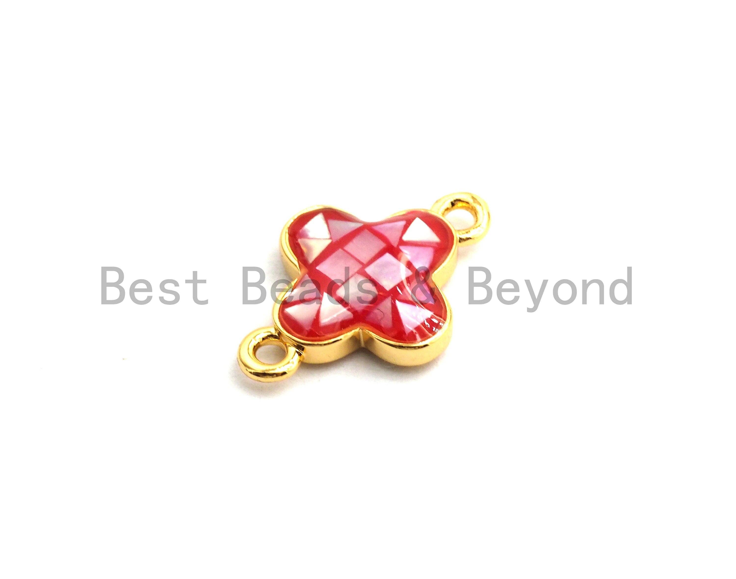 100% Natural Hot Pink Shell Clover Flower Connector in Gold/Silver Finish,Fuchsia Pink Connector, Findings for Earring, 10x15mm,SKU#Z293