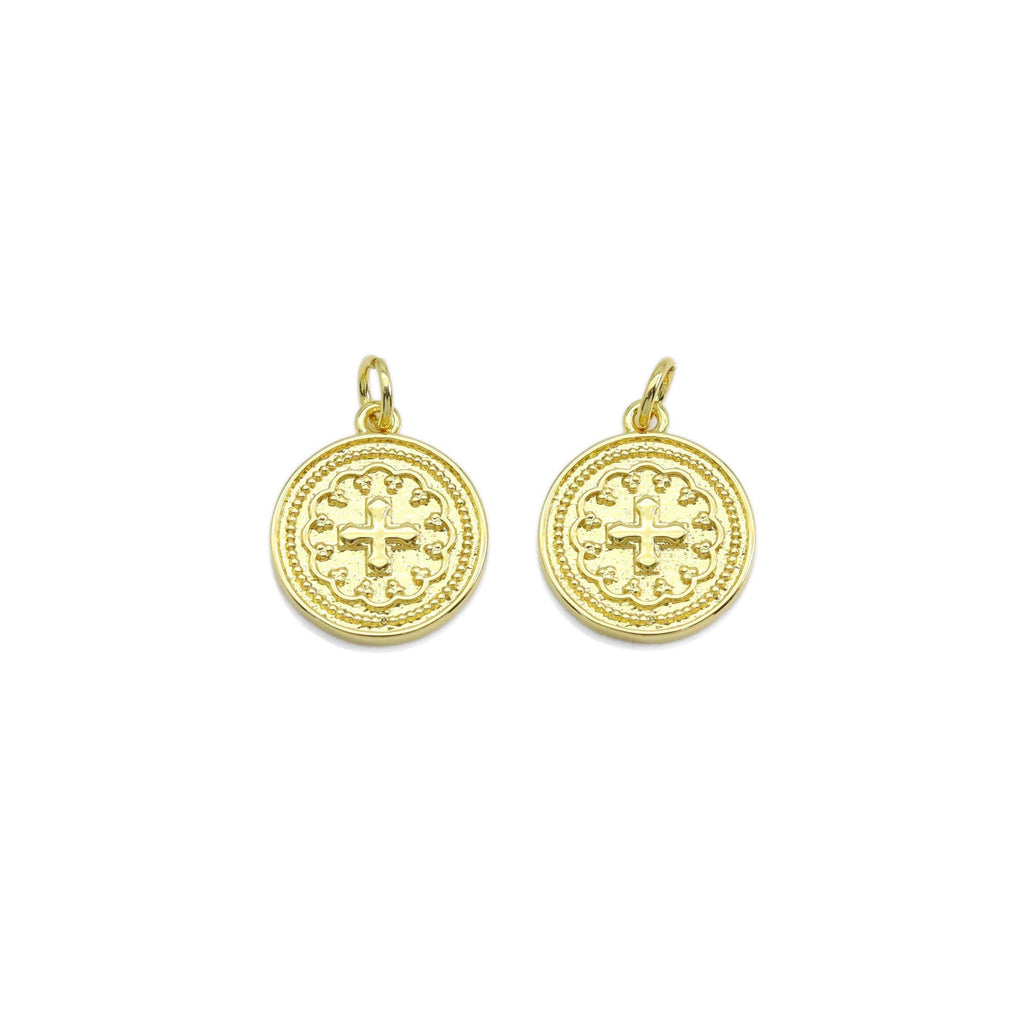 Embossment Cross Gold Medalla Charm, Sku#Z1476