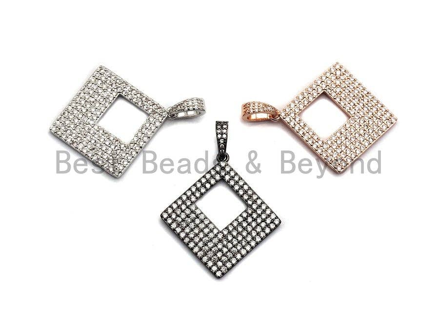 CZ Micro Pave Hollow out Square Pendant, Geometric Frame Shape Pendant Charm, Gold/Rose Gold/Silver/Gunmetal  Charms, 30x40mm, sku #X56