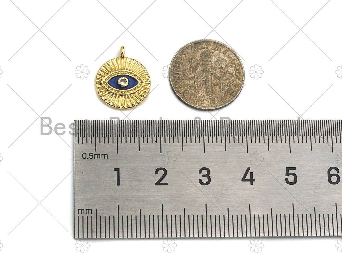 Cobalt Enamel CZ Micro Pave Evil Eye on Disc Pendant/Charm, Lucky eye Cubic Zirconia Pendant, Evil Eye Charm,13x15mm,Sku#L306
