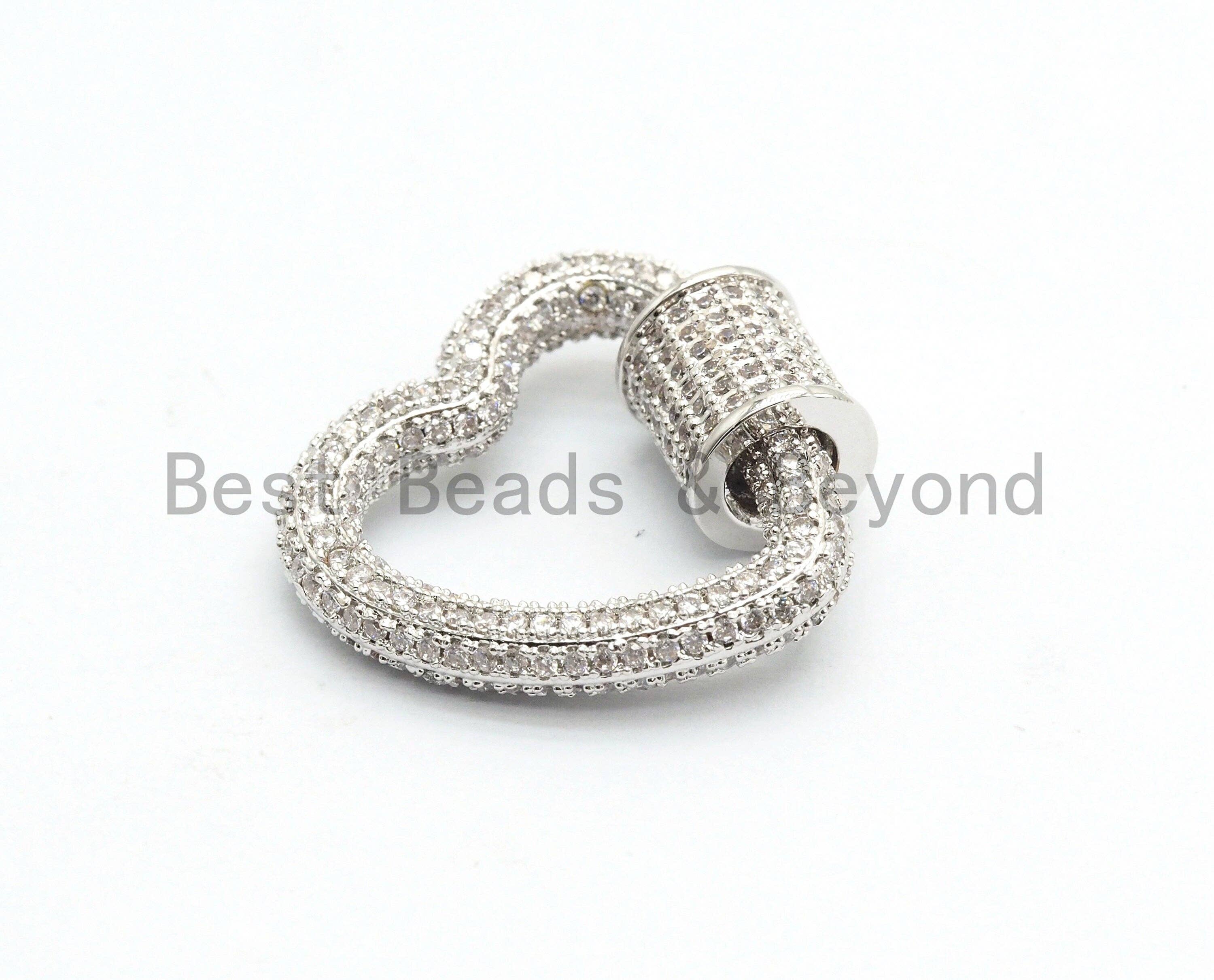 Fully CZ Micro pave Clasp, Gold/Rose gold/Silver/Black, Heart Shape Clasp, 22mm, sku#H139