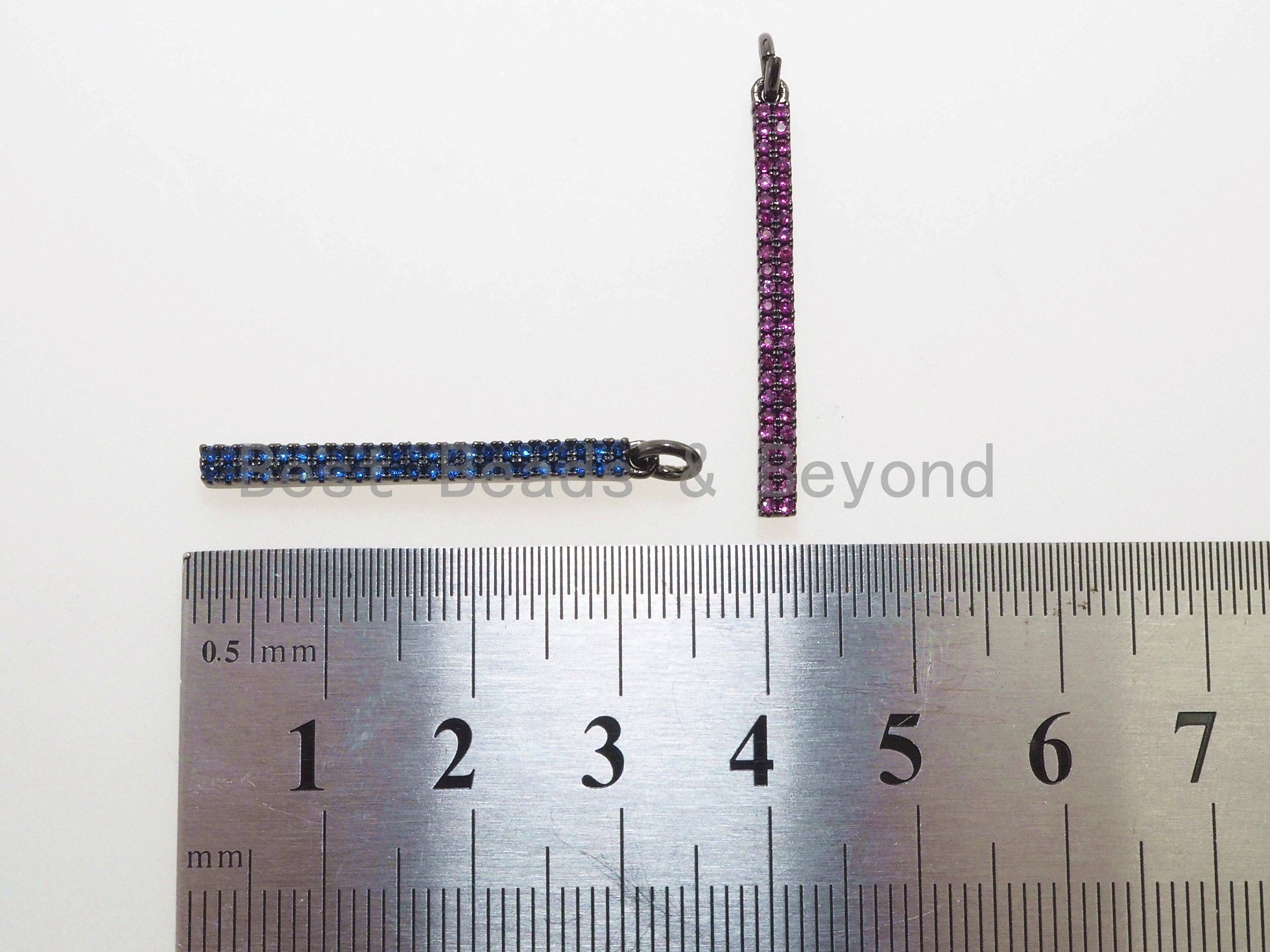 CZ Micro Pave Long Bar Pendant, Cubic Zirconia Strip Pendant, Green/Fuchsia/Turquoise/Cobalt/Black Micro pave pendant, 32x3mm, sku#F483