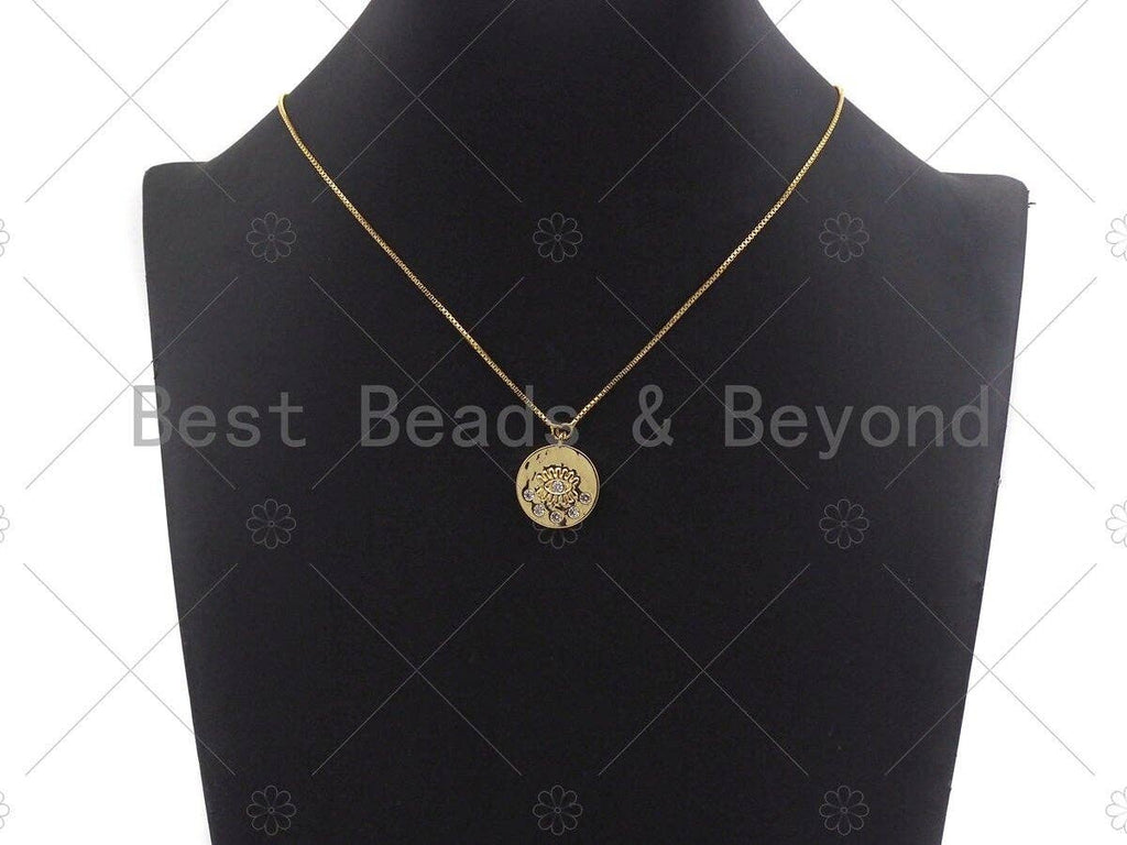 Clear CZ Micro Pave Evil Eye on Disc Pendant/Charm, Lucky Eye Cubic Zirconia Pendant, Real Gold Plated Charm Pendant,18x21mm,Sku#L303