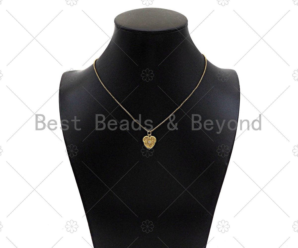 Gold Filled Flower on Heart Shape Pendant, Micro Pave CZ 18K Gold Filled Charm, Necklace Bracelet Charm Pendant,13x15mm,Sku#Z1354