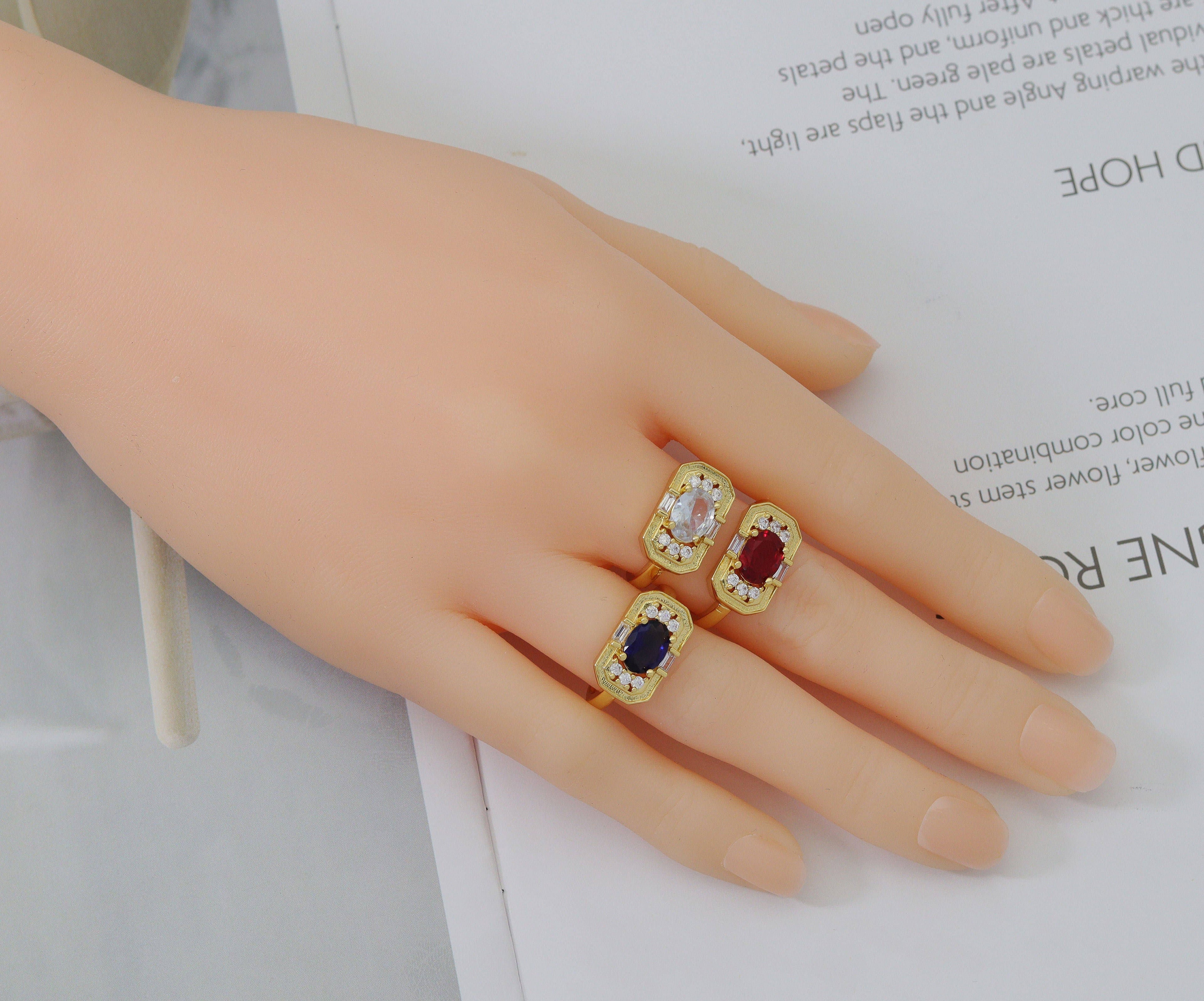 Large Oval CZ On Rectangle Adjustable Ring, Sku#LX48
