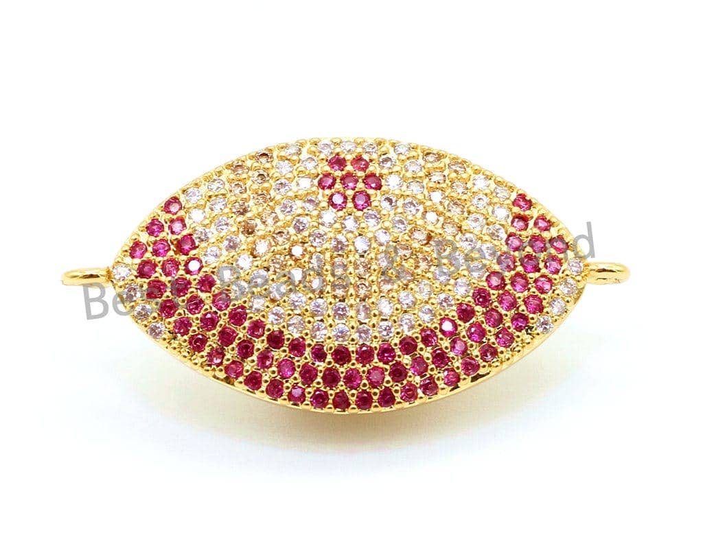 CZ Micro Fuchsia Gold Marquise Shape Evil Eyes Connector for Bracelet Necklace, 16x33mm,sku#E74C