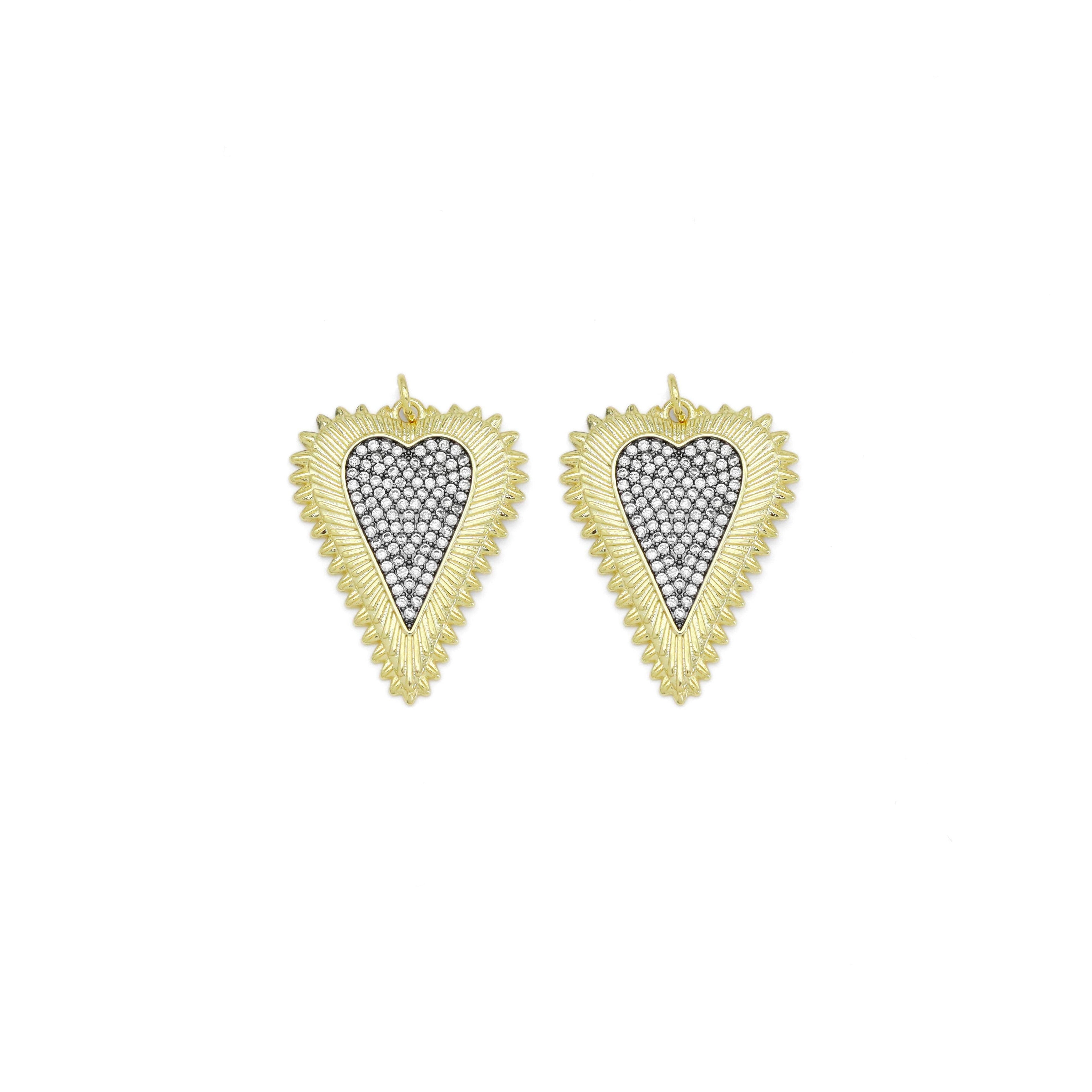 Gold Clear CZ Heart Shape Charm, Sku#Z1474