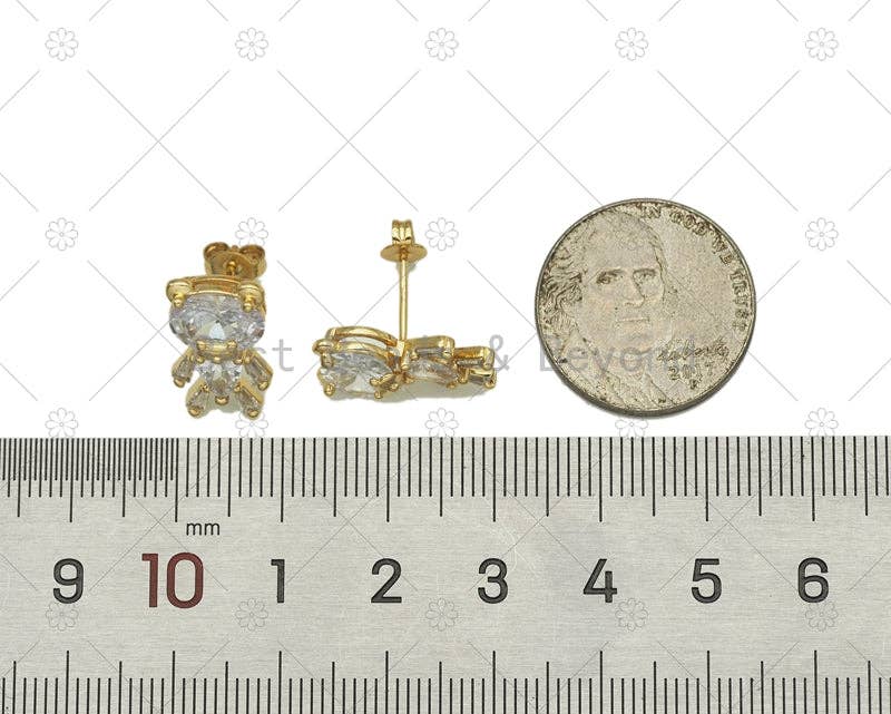CZ Micro Pave Bear Earrings, Sku#LD189