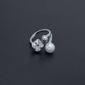 Silver Hammered Square with Pearl Adjustable Ring, Sku#ZX211