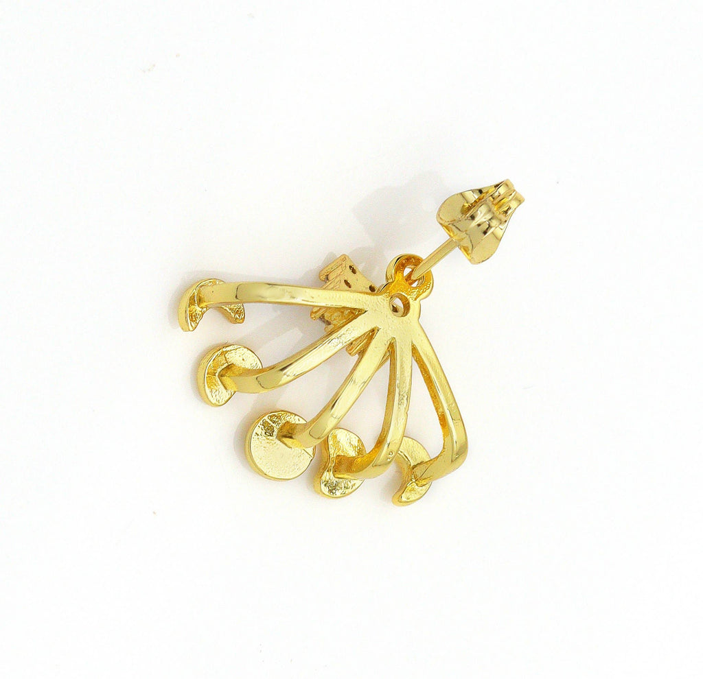 CZ Gold Moon Phase Stud Earrings, Sku#LK655