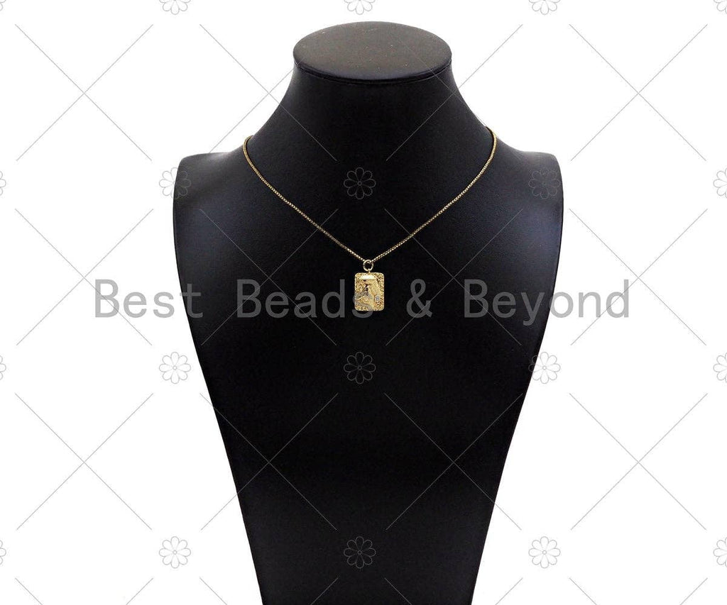 Gold Filled CZ Micro Pave Egyptian Head On Rectangle Pendant, 14K Gold Filled Medallion Charm, Necklace Bracelet Pendant, 19x13mm,Sku#ZX27