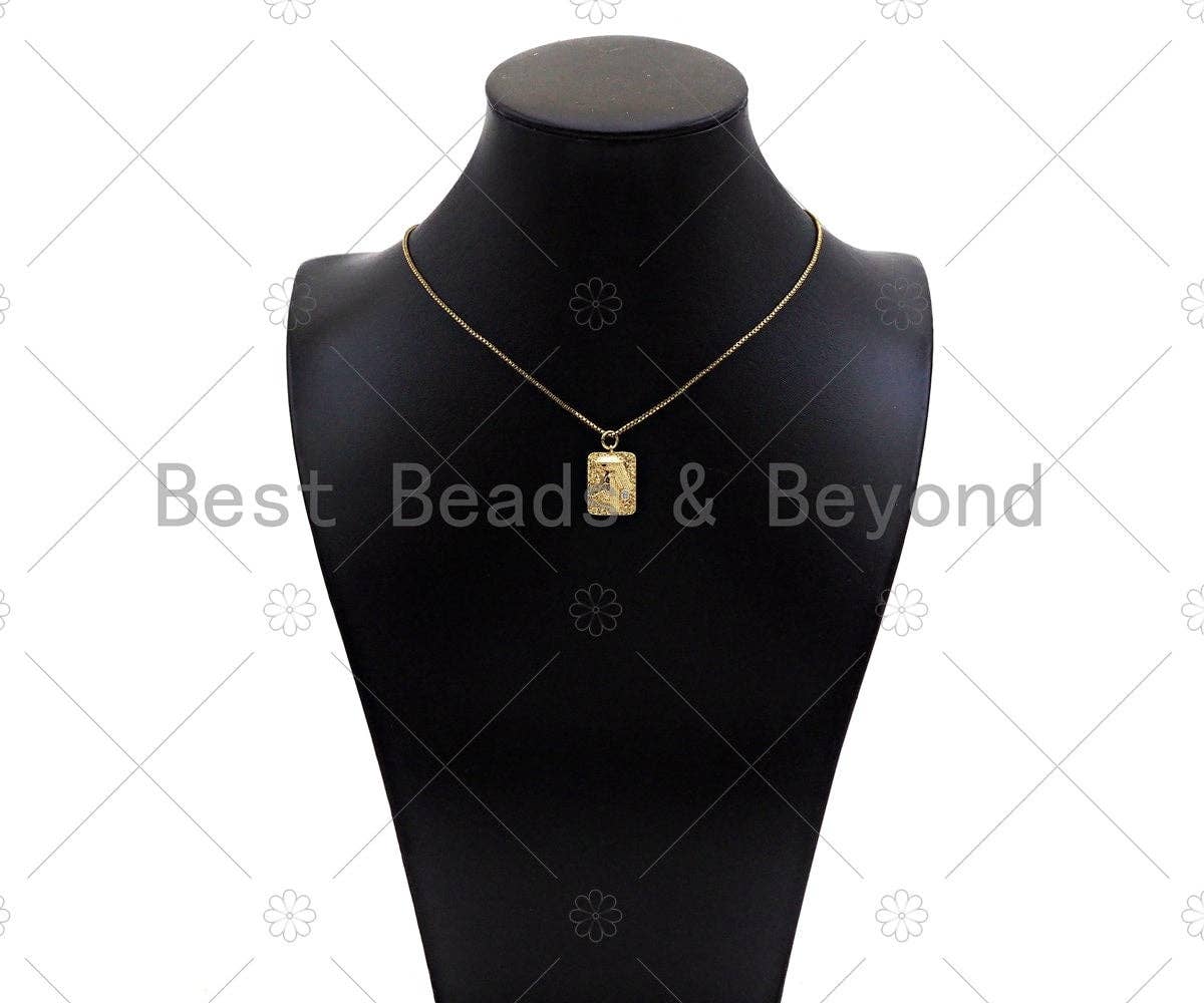 Gold Filled CZ Micro Pave Egyptian Head On Rectangle Pendant, 14K Gold Filled Medallion Charm, Necklace Bracelet Pendant, 19x13mm,Sku#ZX27