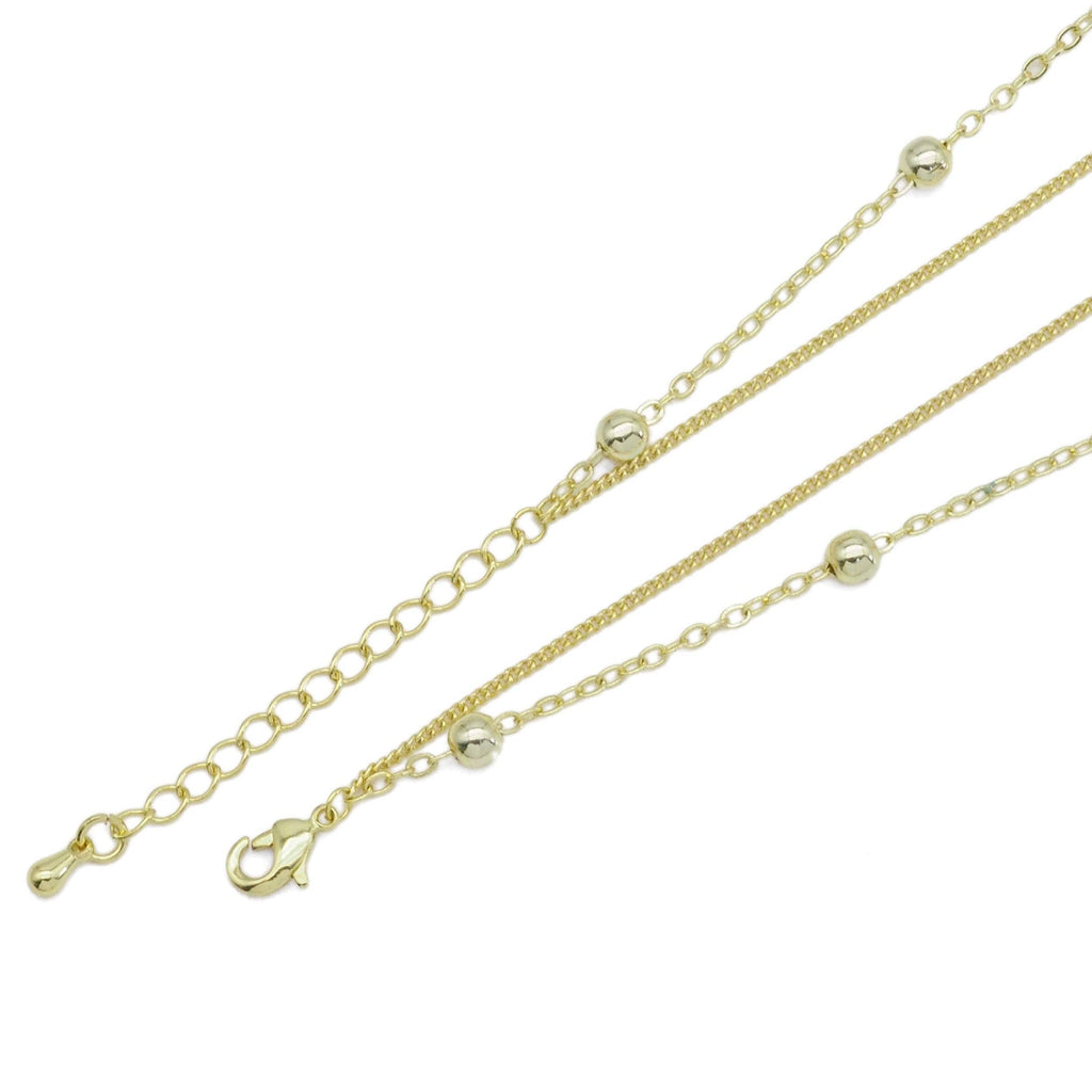 Gold Silver Satellite Chain Round Circle Pendant Layering Necklace, Sku#EF469