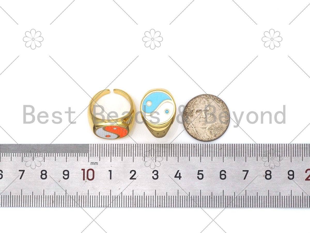 Colorful Enamel YinYang Shape Adjustable Ring, X248