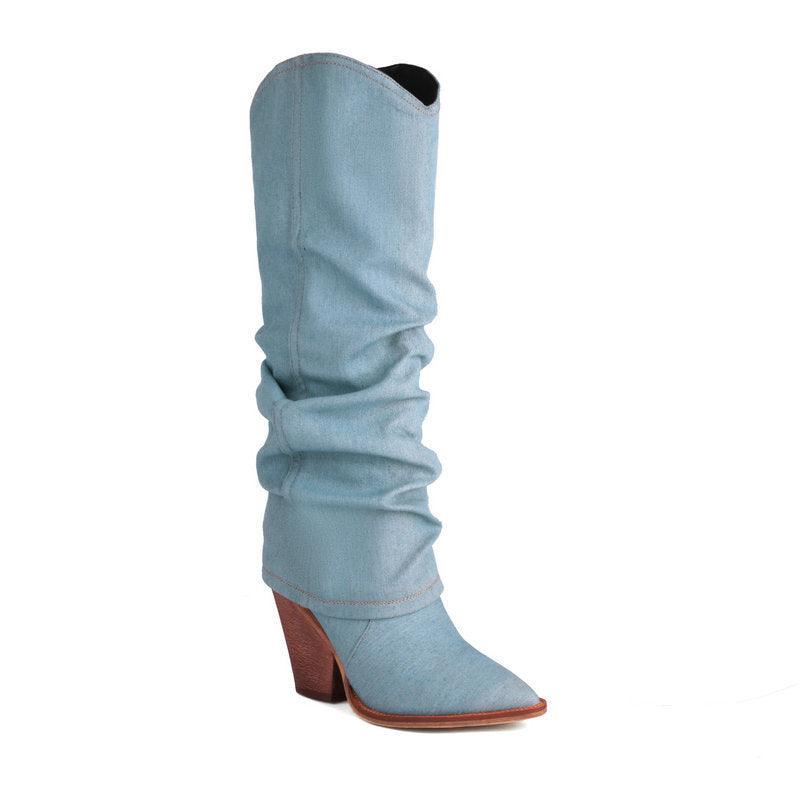 Bottes de cowboy souples en denim | Élégantes bottes de cowboy hautes pour cow-girls