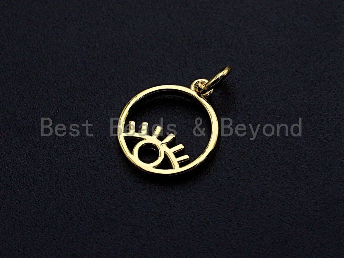 Evil Eye On Round Ring Pendant, Frame Ring Evil Eye Pendant, 24K Gold Tone, 12x15mm, Sku#Z762