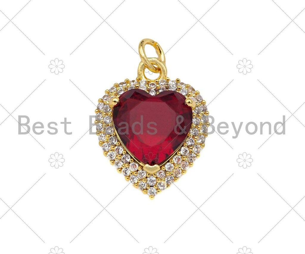 Gold Filled Big Colorful CZ Micro Pave Heart Shape Pendant, 18K Gold Filled Heart Charm, Necklace Bracelet Charm Pendant,15x19mm,Sku#LK334