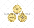 CZ Micro Pave North Star On Round Coin Shape Pendant, 18K Dainty Gold Medallion Charm,Necklace Bracelet Charm Pendant,23x30mm,Sku#Z1304