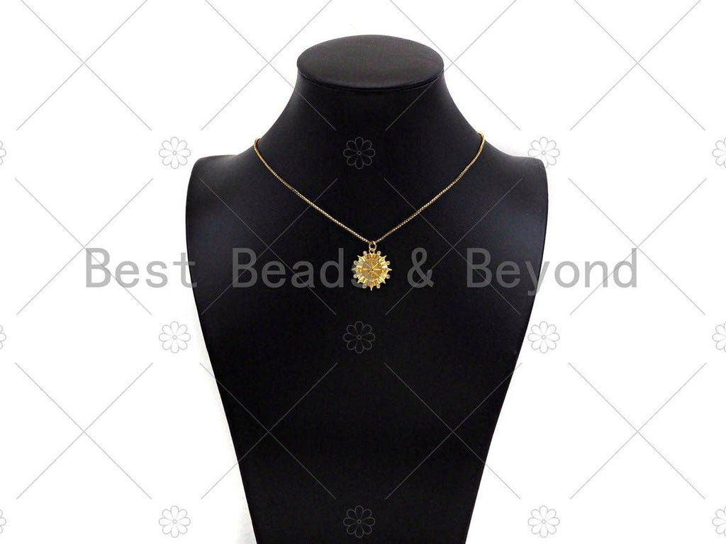 18K Gold North Star on Round Coin Shape Pendant,CZ Gold Medallion Charm, Necklace Bracelet Charm Pendant,19x20mm,Sku#Z1325