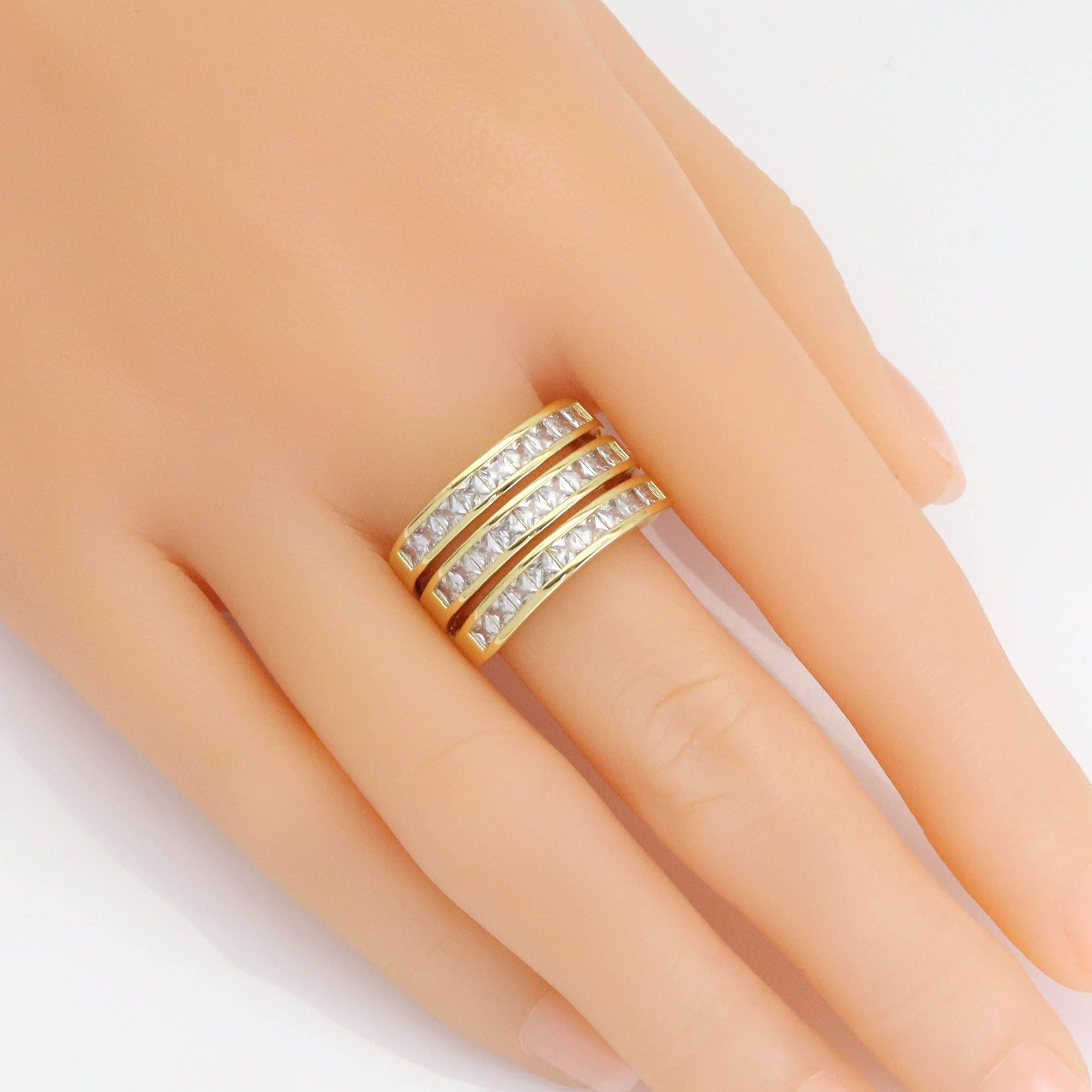 Baguette CZ Three Lines Adjustable Ring, Sku#LX486
