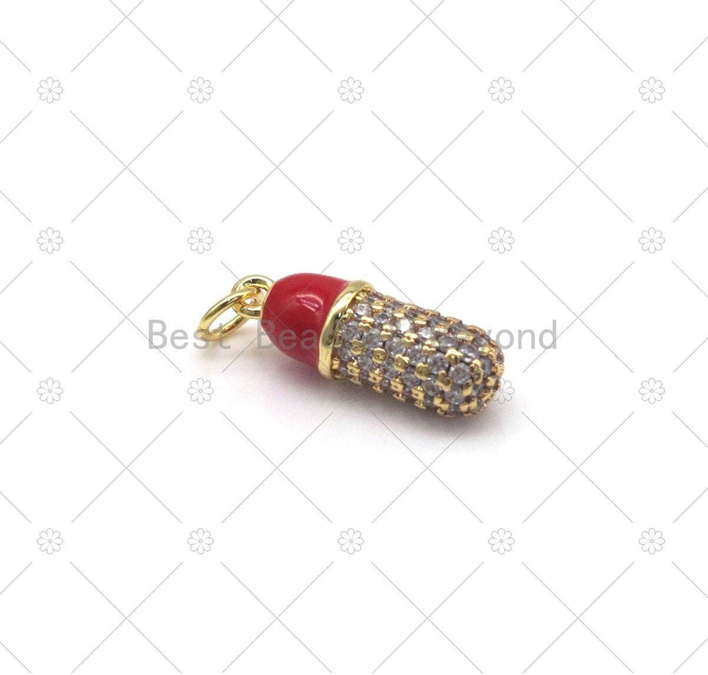CZ Micro Pave with Enamel Colorful Pill Shape Pendant, 18K Gold Filled Capsule Charm,Necklace Bracelet Charm Pendant,Sku#Y551