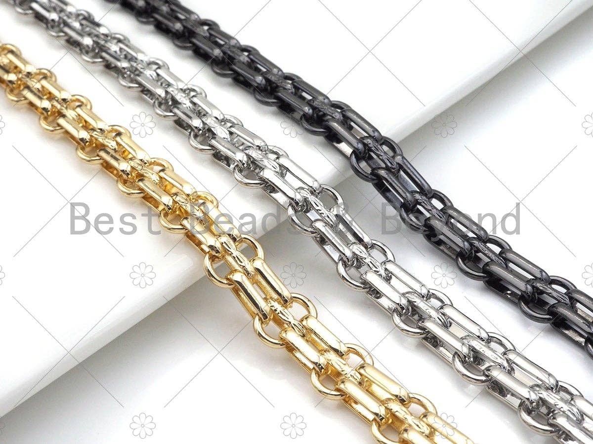 Chaîne Chunky Double Oval Link de Haute Qualité Faite à la Main, 18K Re