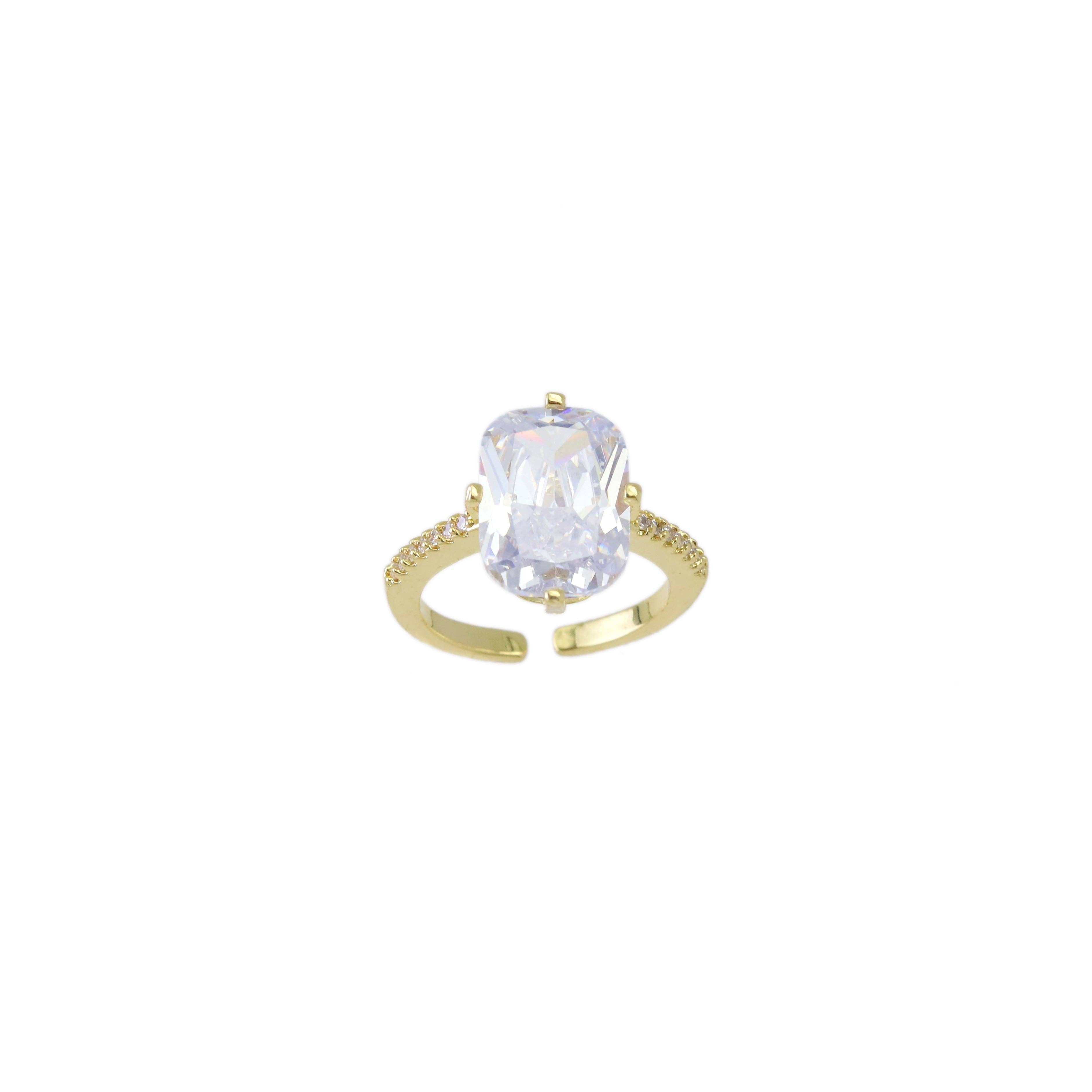 Big Oval Rectangle Clear CZ Gold Adjustable Ring, Sku#LX483