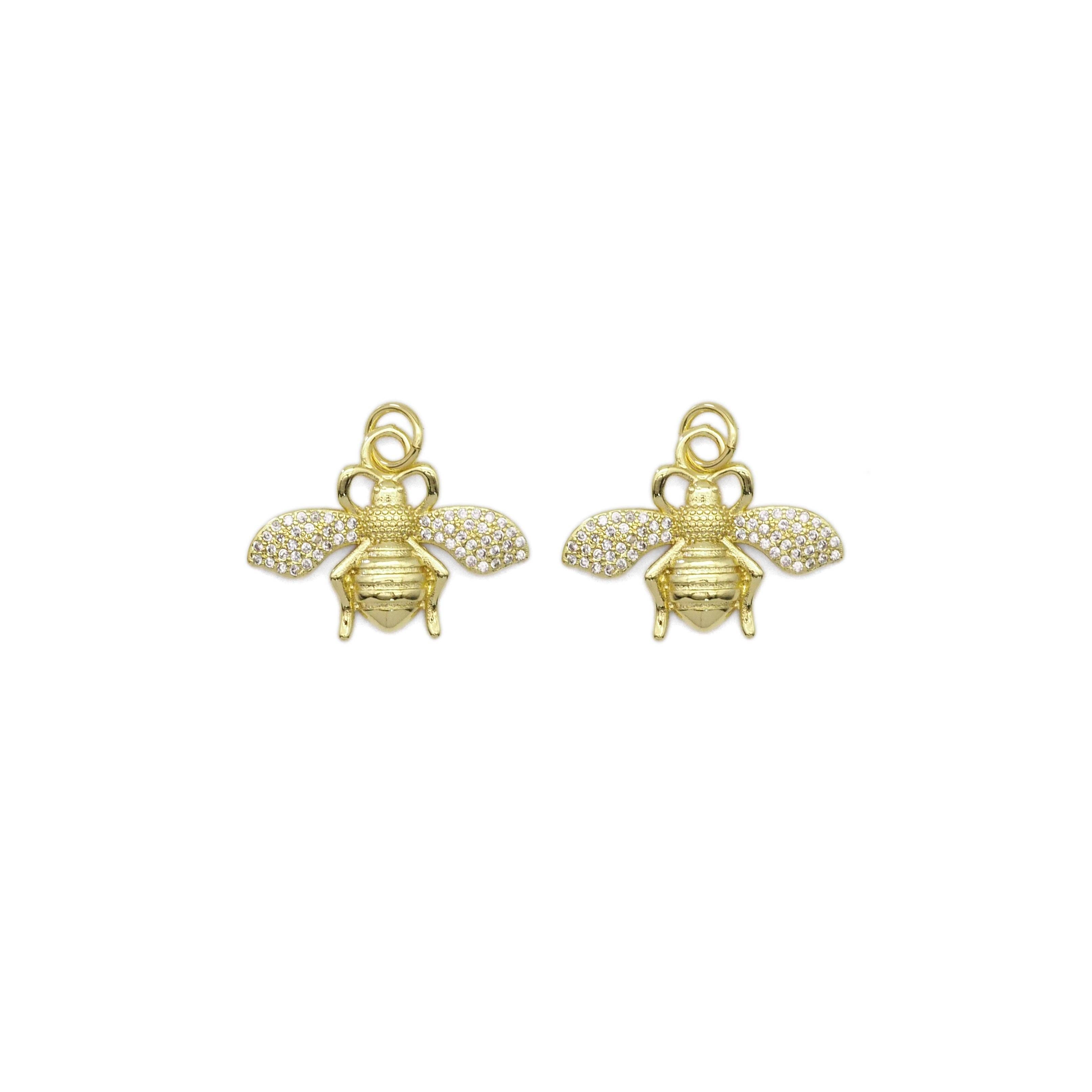 Clear CZ Gold French Bee Charm, Sku#LX316