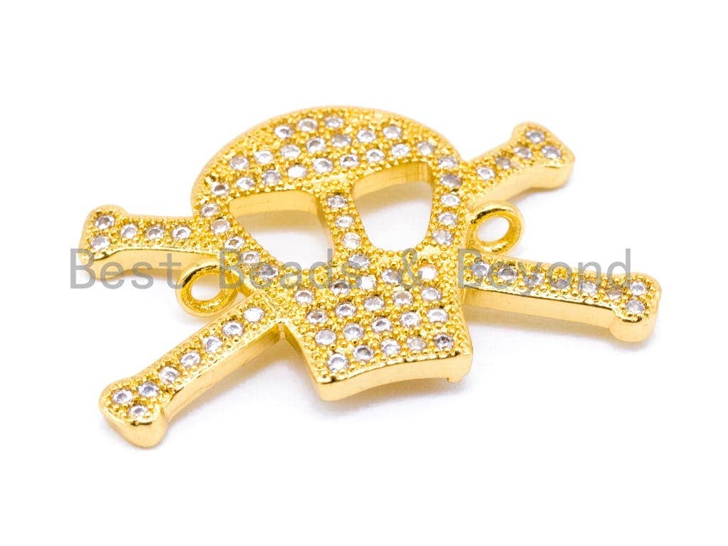 CZ Micro Pave Skull with Cross Connector, Bracelet Skull Charm,sku#E194
