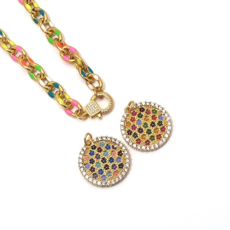 Colorful Enamel Oval Link Chain Necklace,sku#EF293