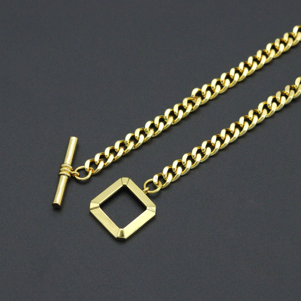 Gold Rectangle Toggle Clasp Cuban Chain Link Adjustable Necklace, Sku#L731