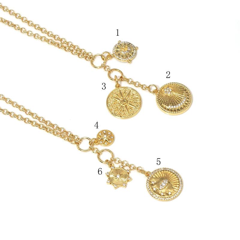 Gold Rolo Link Drop Coin Necklace, sku#EF295