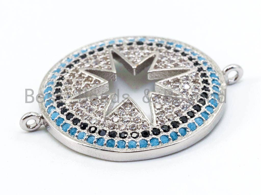 CZ Micro Pave Turquoise Black Round Connector with Hollow Star, Gold/Silver/Rose Gold/Black Star Connector, 23x30mm, sku#M42