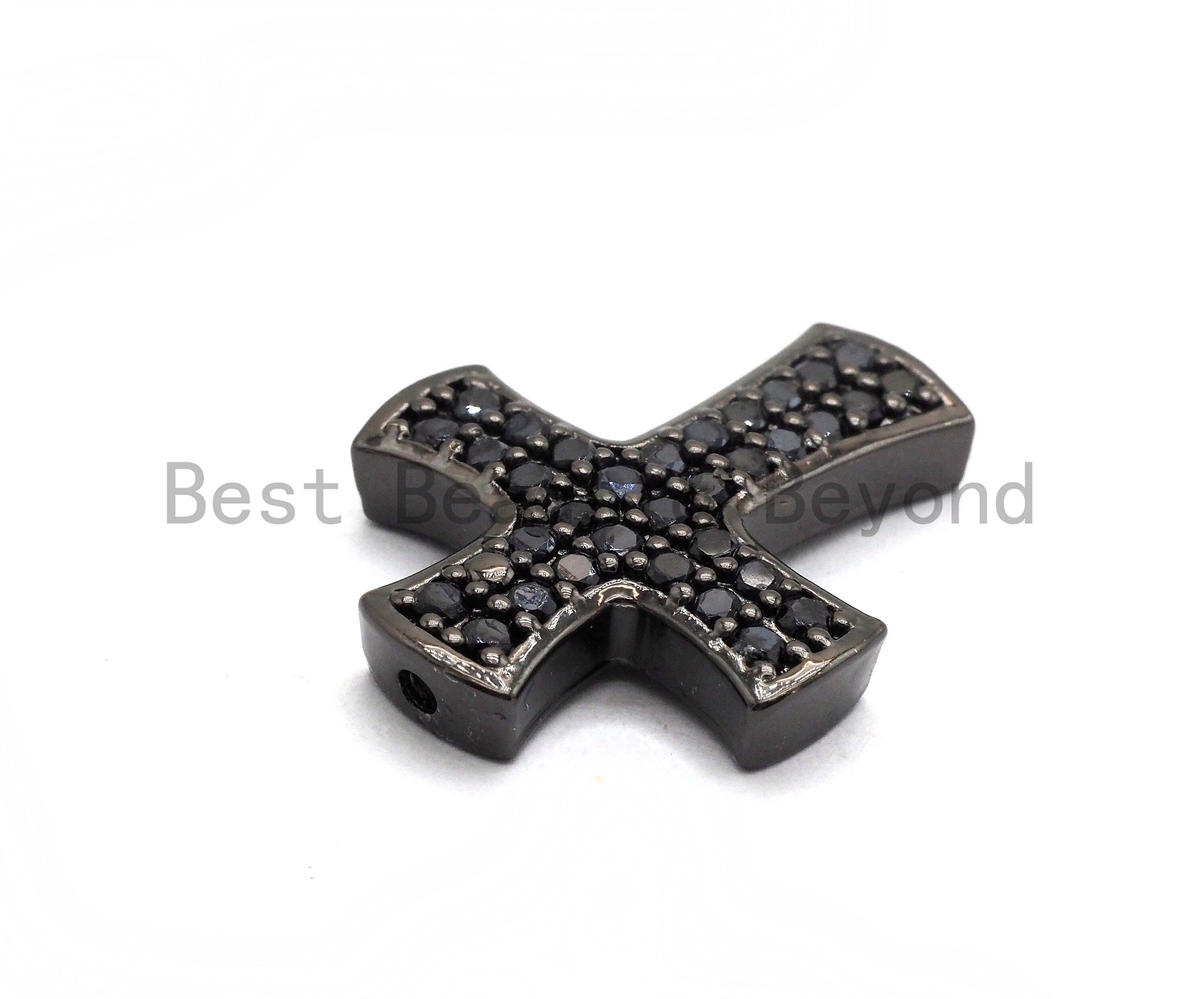 Black CZ Pave On Black Micro Pave Cross Spacer Beads with Black Crystal for Bracelet/Necklace, Spacer Beads,19x23mm, sku#C101