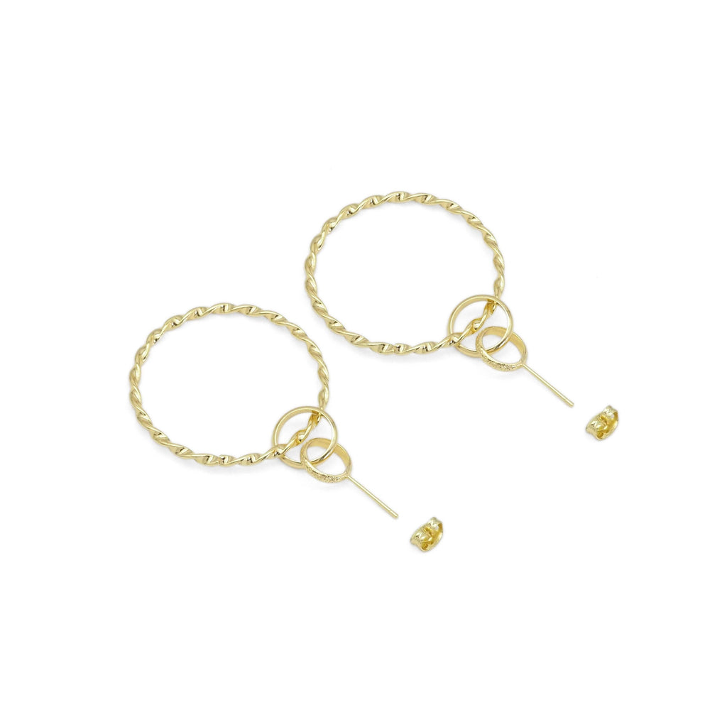 CZ Gold Triple Round Hoop Dangle Earrings, Sku#ZX141
