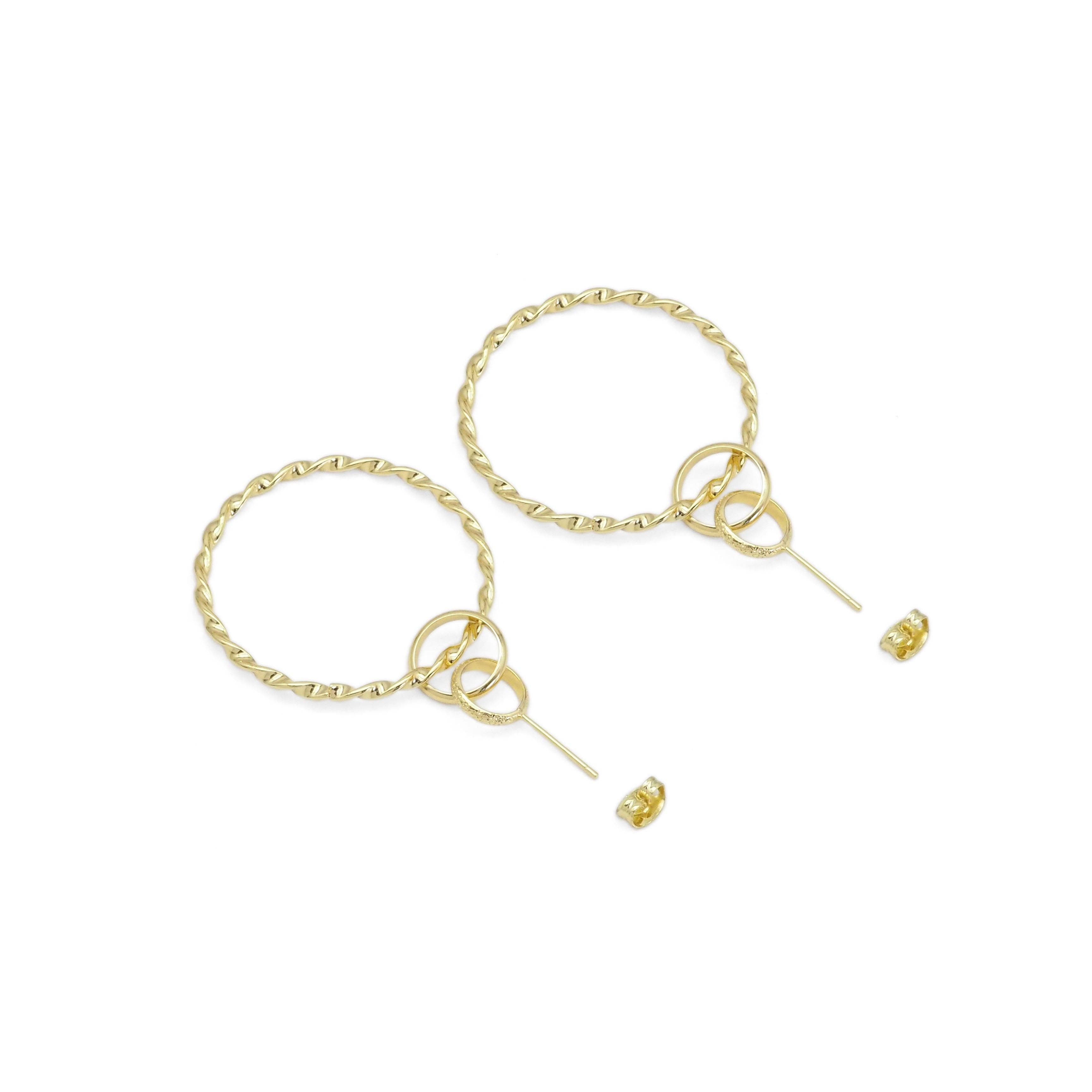 CZ Gold Triple Round Hoop Dangle Earrings, Sku#ZX141