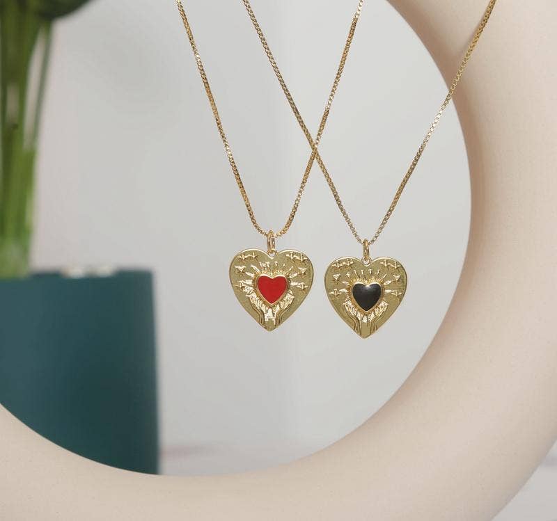Enamel Heart Pendant, Sku#Z1433